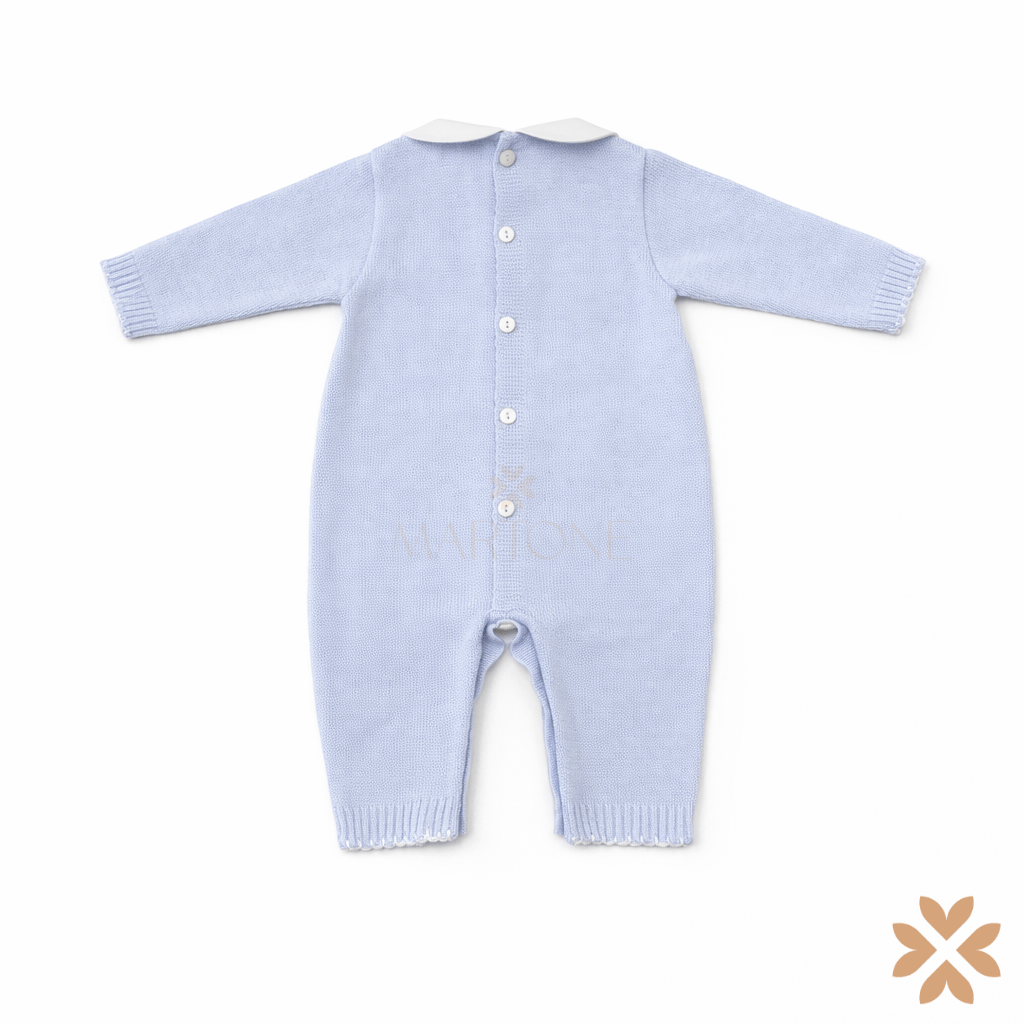 Tutina intera in filo cielo con punto smock – Primodì Bebè