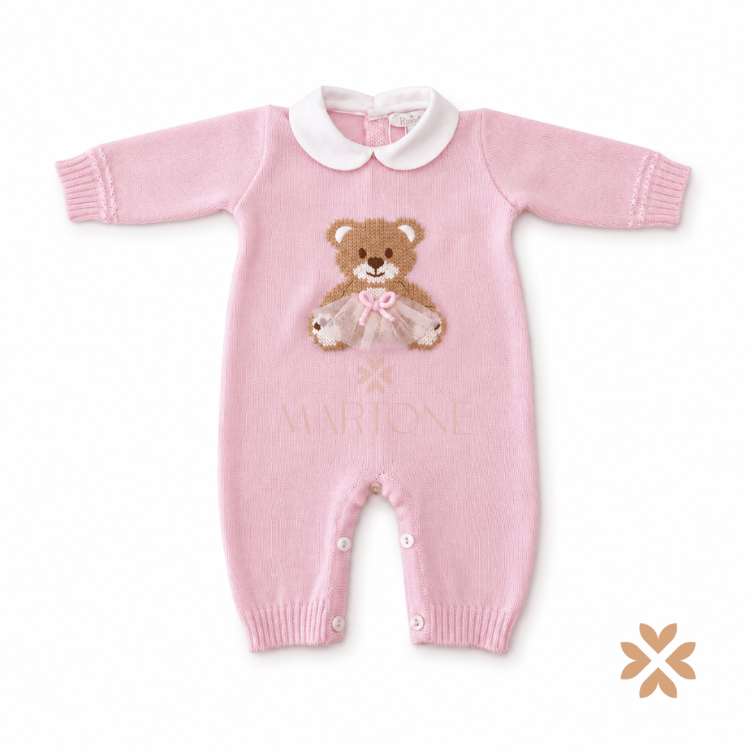 Tutina intera Teddy Pink in lana - Ptimodì Bebè