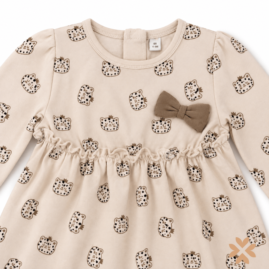 Abito Bimba Animalier con Fiocco e Vita Elasticizzata - Street Monkey