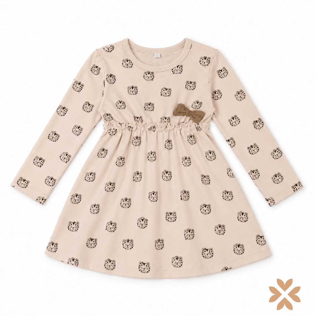 Abito Bimba Animalier con Fiocco e Vita Elasticizzata - Street Monkey