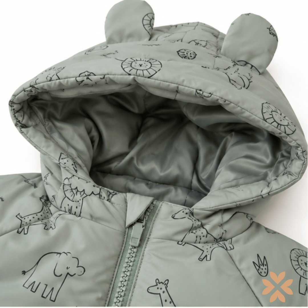 Giubbotto Neonato Verde Salvia con Stampa Animaletti - Street Monkey