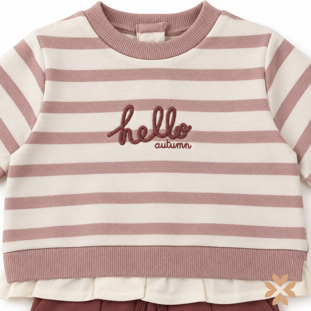 Completo Bimba Hello Autumn con Felpa a Righe e Pantalone Palazzo - Street Monkey