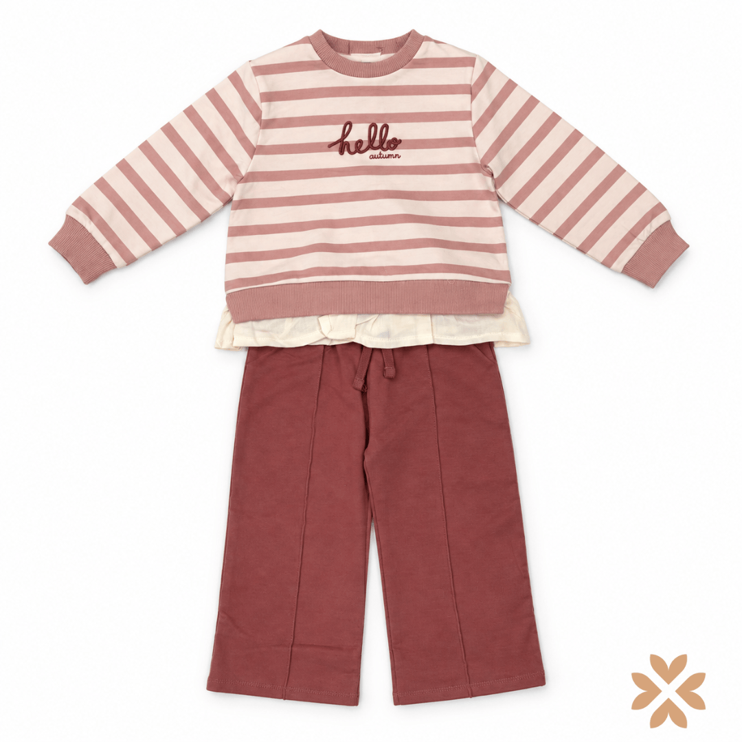 Completo Bimba Hello Autumn con Felpa a Righe e Pantalone Palazzo - Street Monkey