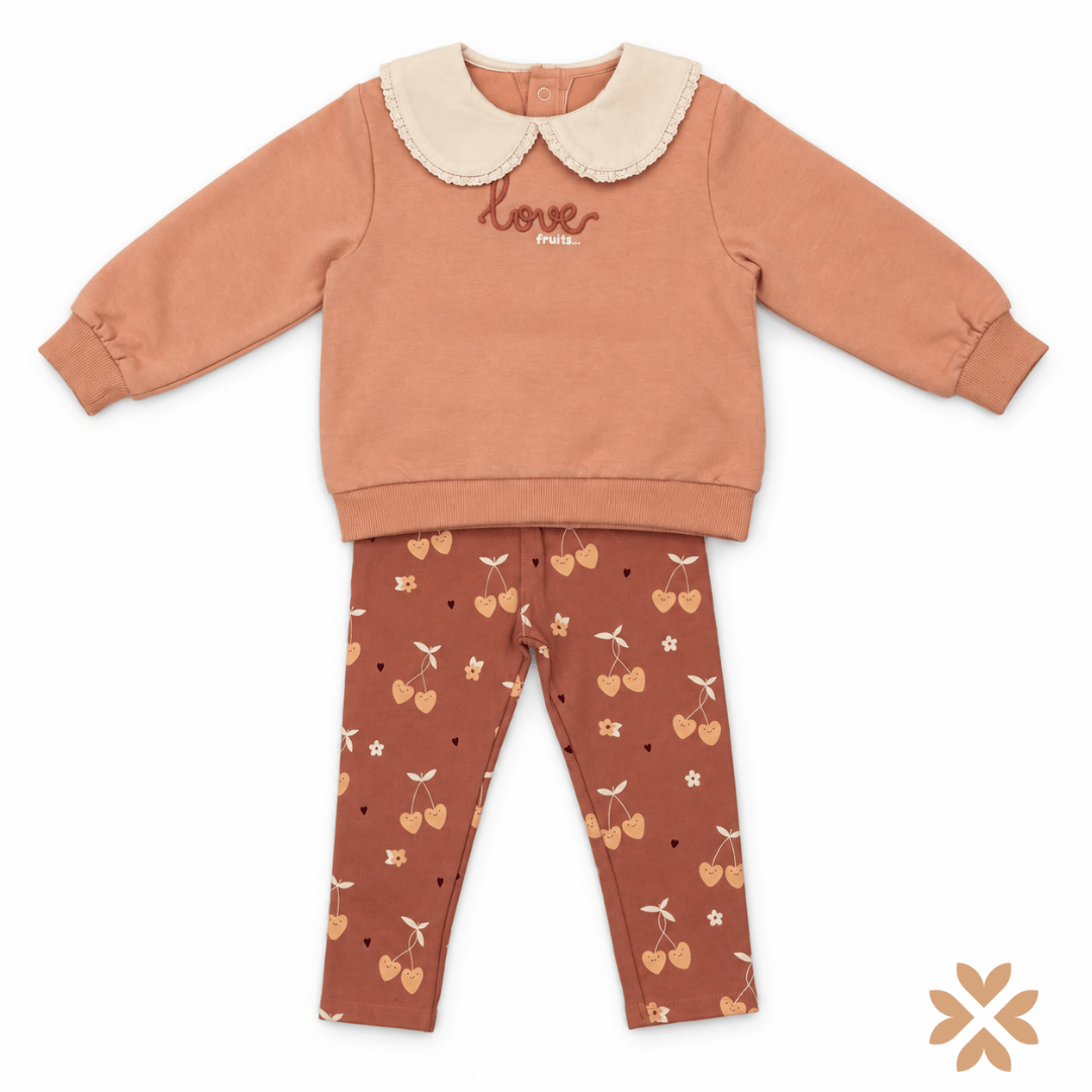 Completo Bimba Love con Colletto e Pantalone Fantasia Ciliegie - Street Monkey