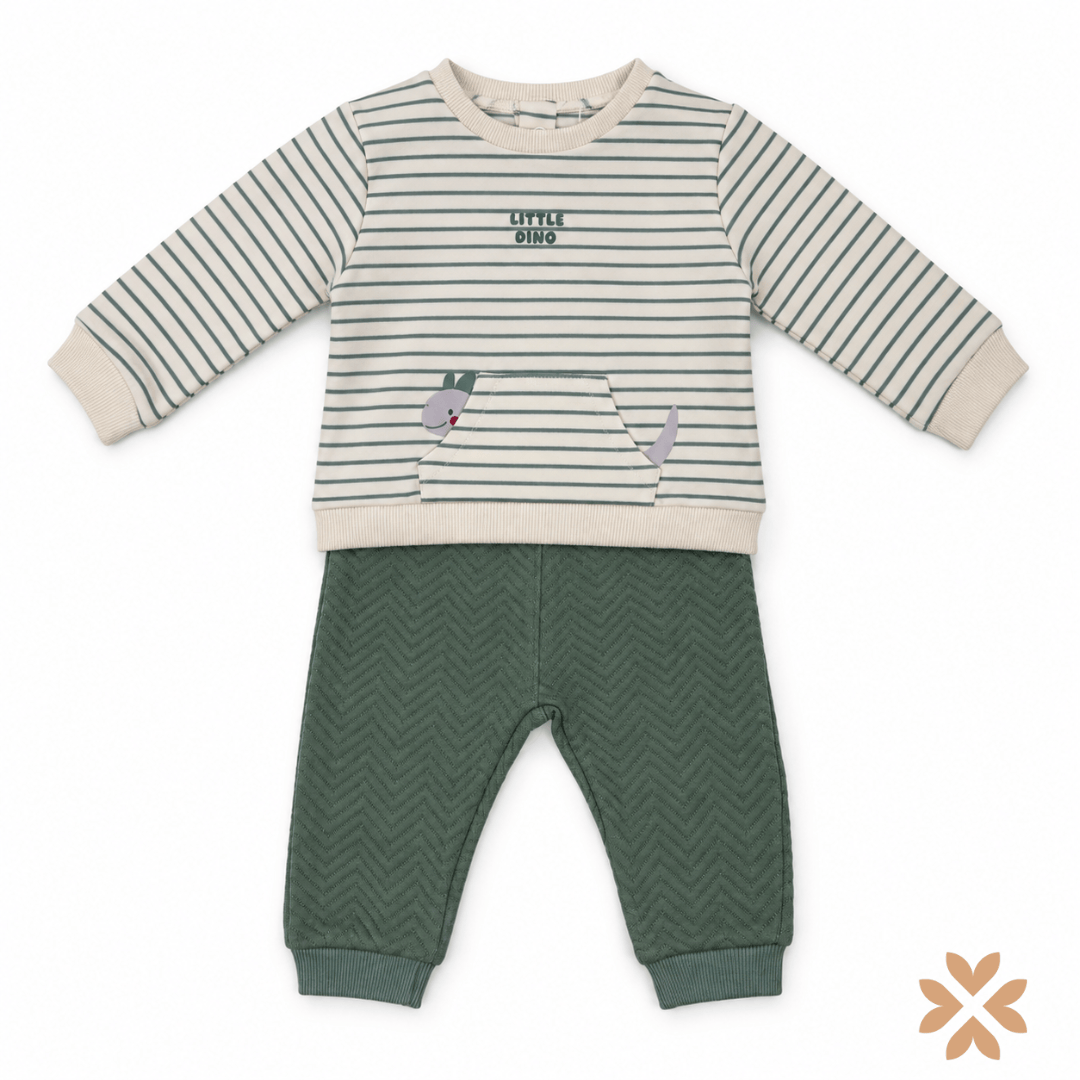 Completo Neonato Little Dino con Felpa a Righe e Pantalone Jogger - Street Monkey
