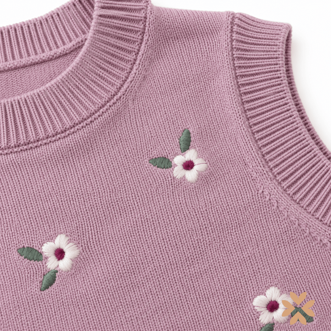 Gilet Bimba in Maglia Lilla con Fiori Ricamati - Street Monkey