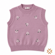 Gilet Bimba in Maglia Lilla con Fiori Ricamati - Street Monkey