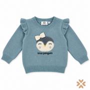 Maglioncino Celeste Lurex con Pinguino - Street Monkey