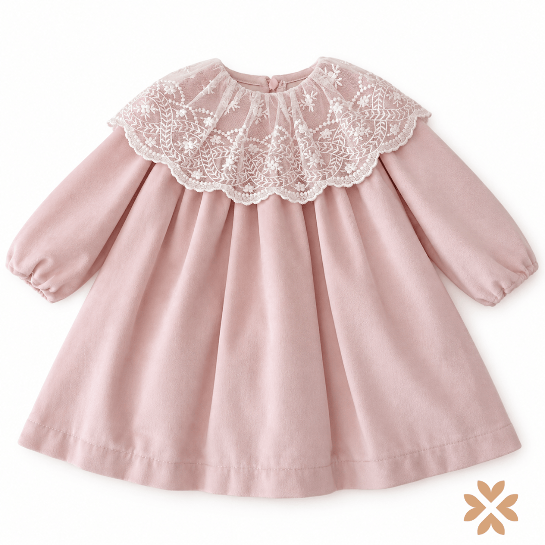 Abito in Velluto con Colletto in Tulle Ricamato - Teto e Tatta