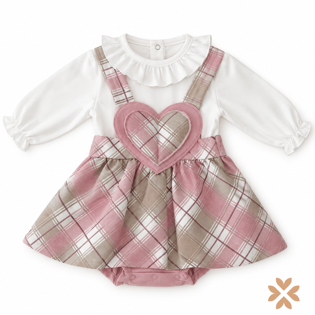 Completo Neonata Tartan con Cuore Applicato - Teto e Tatta