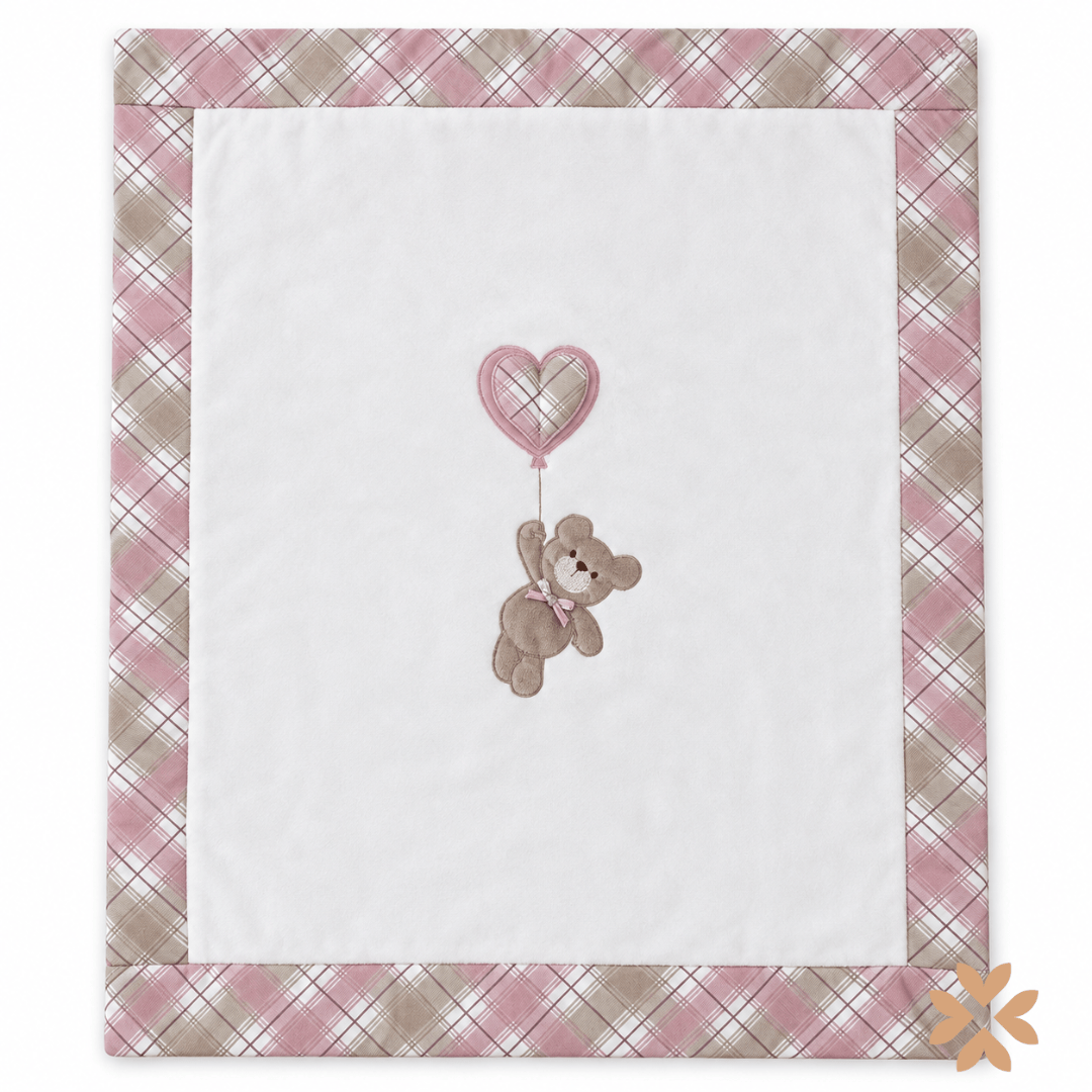 Copertina in ciniglia, Orsetto con Palloncino Cuore Tartan - Teto e Tatta