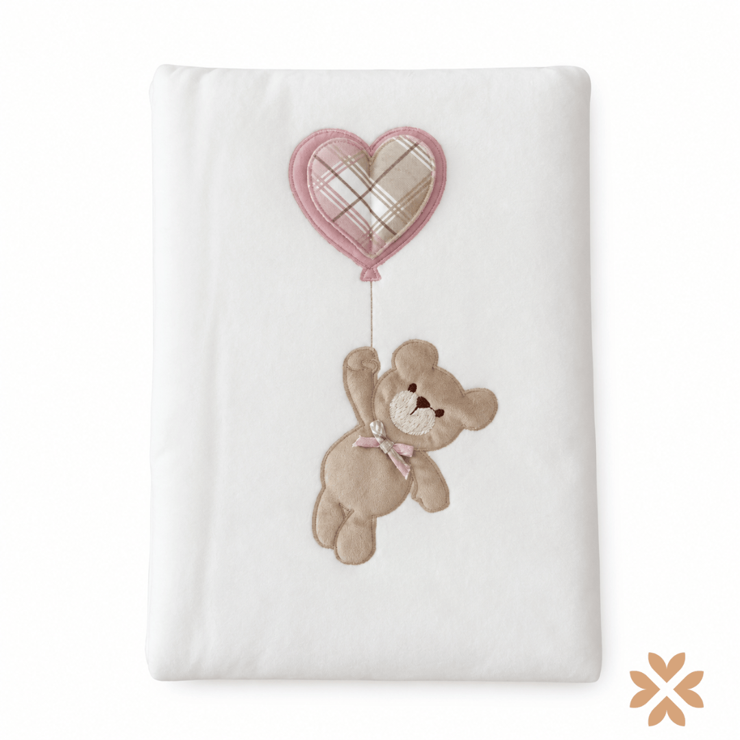 Copertina in ciniglia, Orsetto con Palloncino Cuore Tartan - Teto e Tatta
