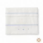 Set Lenzuola bianco con Profili e Ricami Celeste-Tetto e Tatta