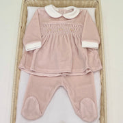 Tutina spezzata in ciniglia con punto smock