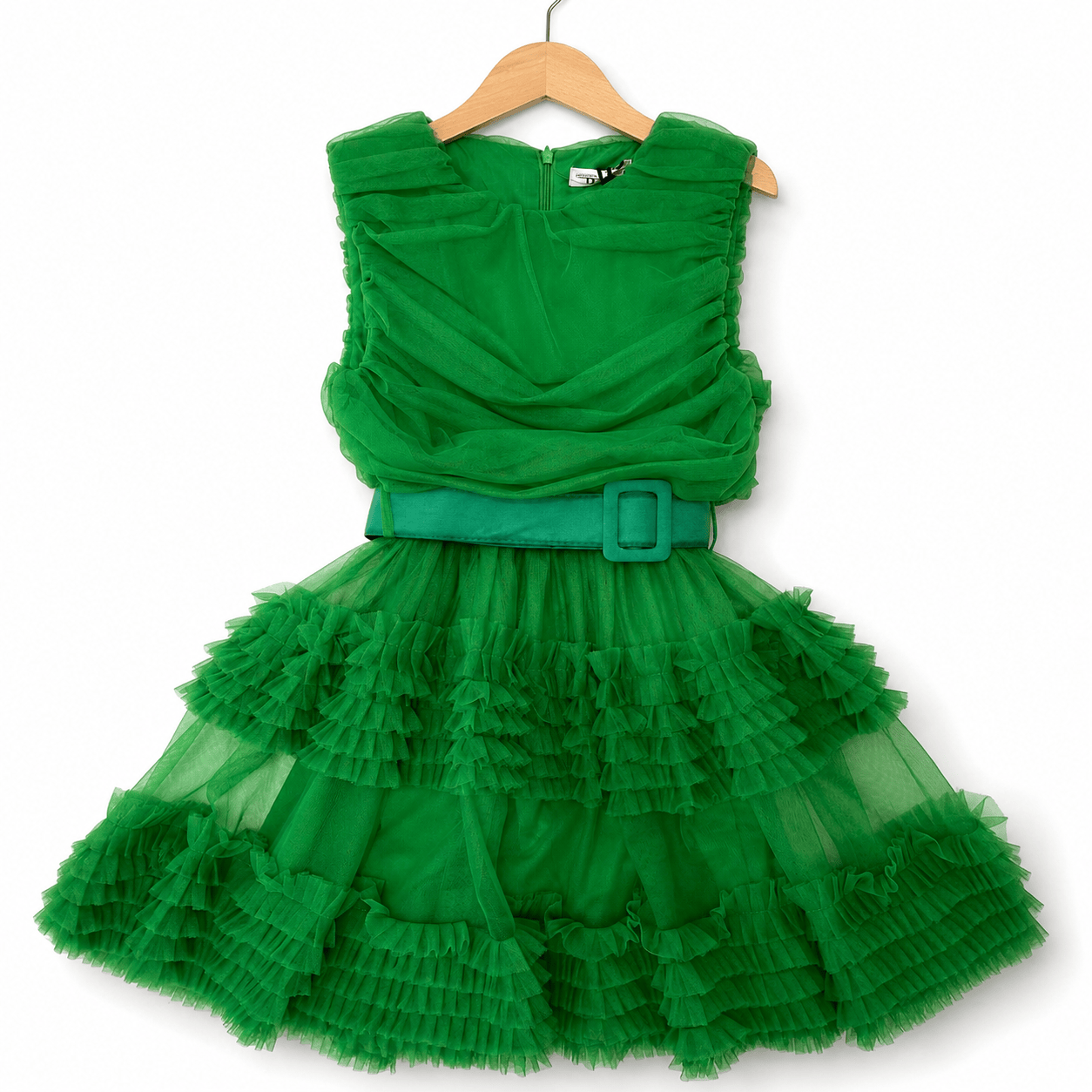 Abito verde in tulle con cintura - To Be Too
