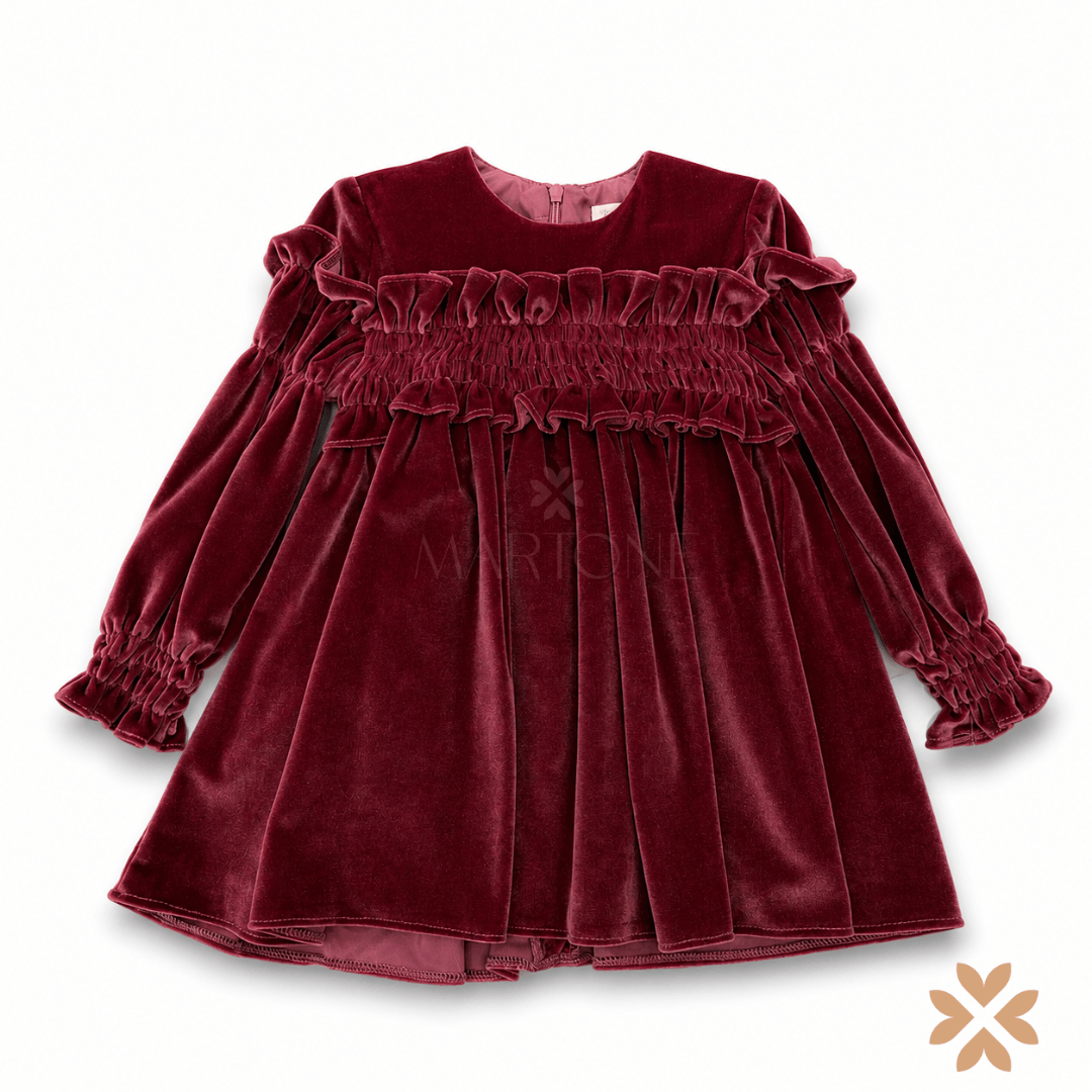 Abito in velluto rouches smock - Yoedu