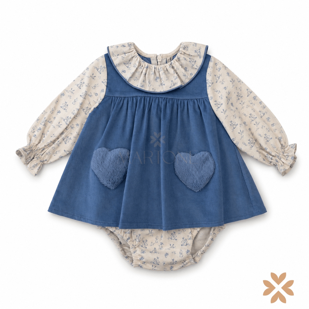 Completo Bimba Blu con Tasche a Cuore - Yoedu