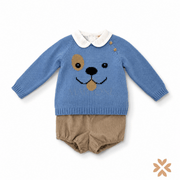 Completo Bimbo Azzurro con Maglioncino Orsetto - Yoedu